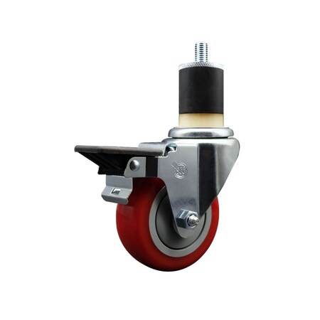 Service Caster 3.5'' Red Poly Swivel 1-7/8'' Expanding Stem Caster with Brake SCC-EX20S3514-PPUB-RED-PLB-178